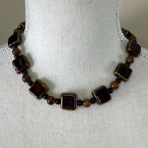 Women’s Ceramic Tile And Beads Toggle Clasp Neckless